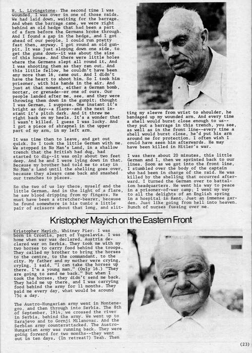 Ronald Caplan interviewed Kris Mayich for the Cape Breton's Magazine about his experiences in WWI.