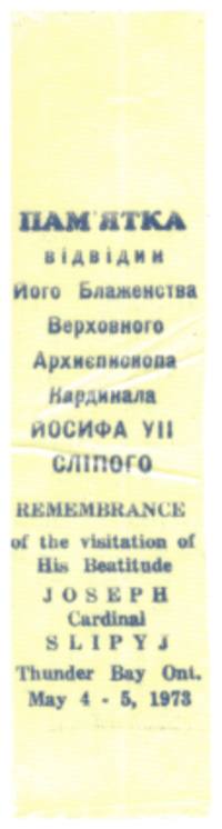Bookmark memorializing the visit of Cardinal Joseph to Thunder Bay.