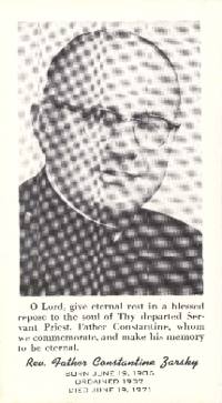Memorial Card for Father Zarsky, died June 19, 1971