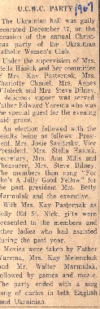 Article about Christmas event and meeting discusses what gifts were given to whom and what happened at the event. 