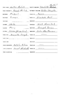 Family genealogical records of Walter Mulak, including wife’s maiden name, brother, sister and their spouses' information as well as any children.