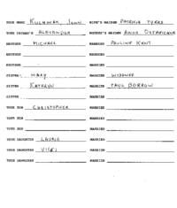 Family genealogical records of John Kuchinak, including wife’s maiden name, brother, sister and their spouses' information as well as any children.